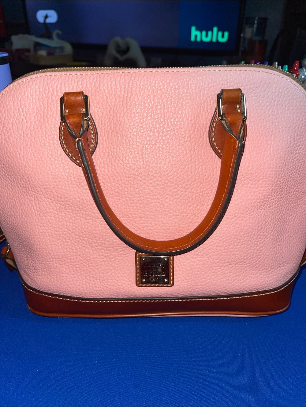 Dooney & Bourke Pebbled Leather Satchel with Brown Trim